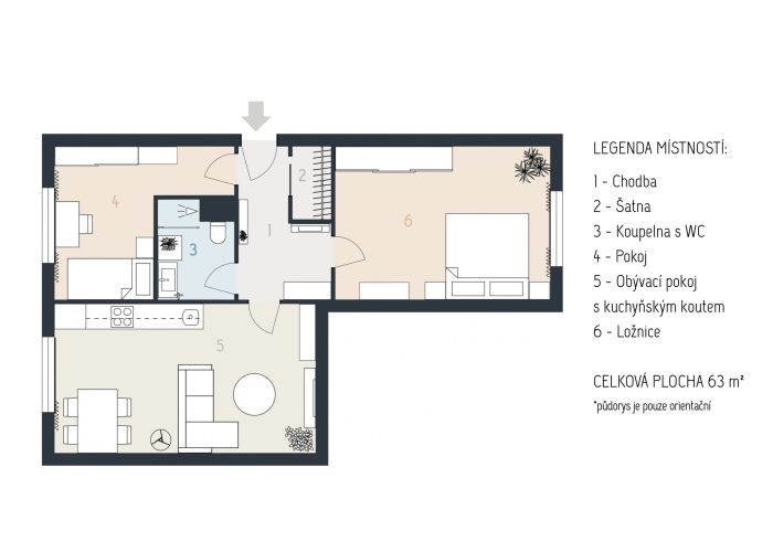 2D půdorys - byt 3+kk