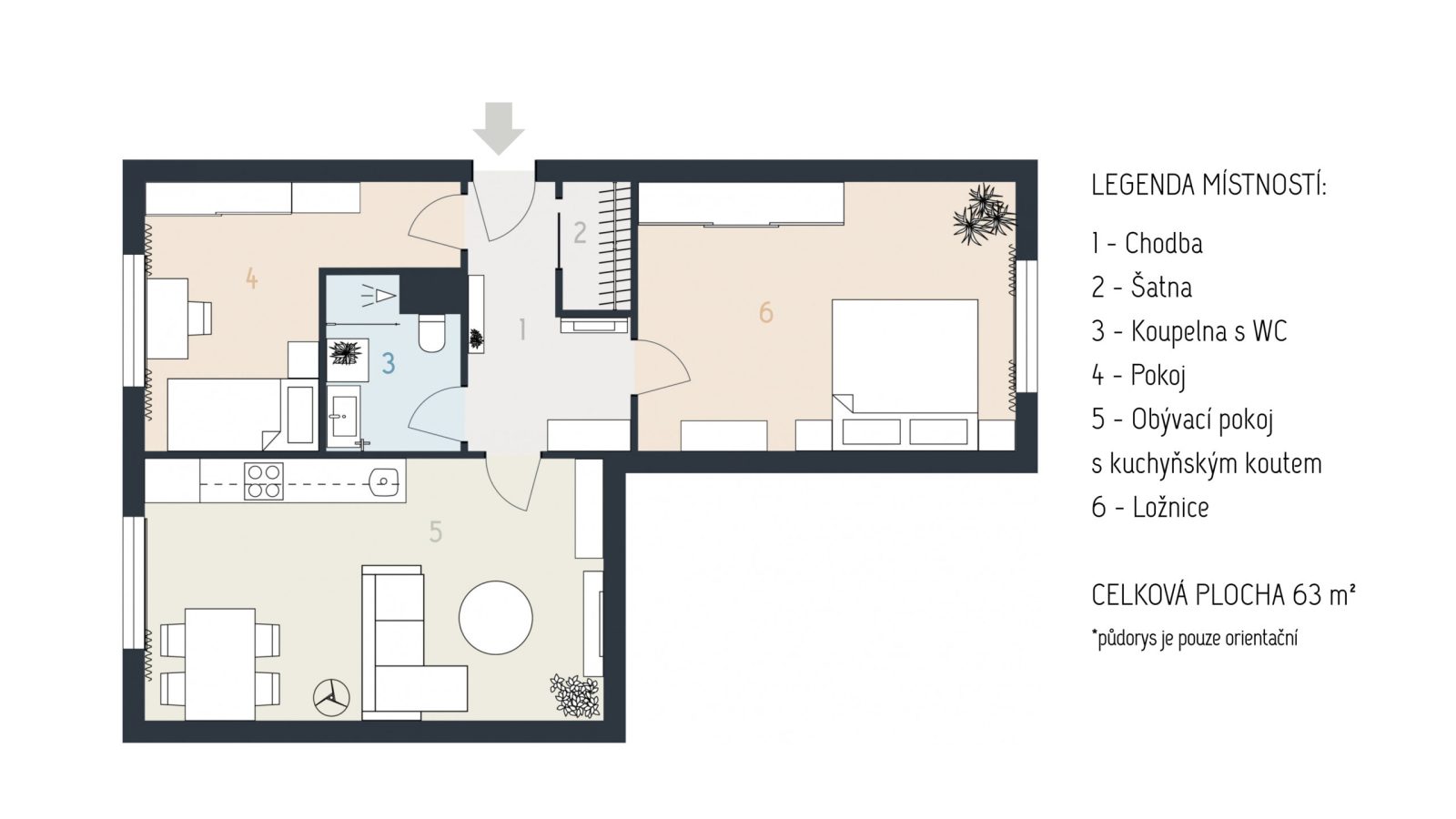 2D půdorys - byt 3+kk